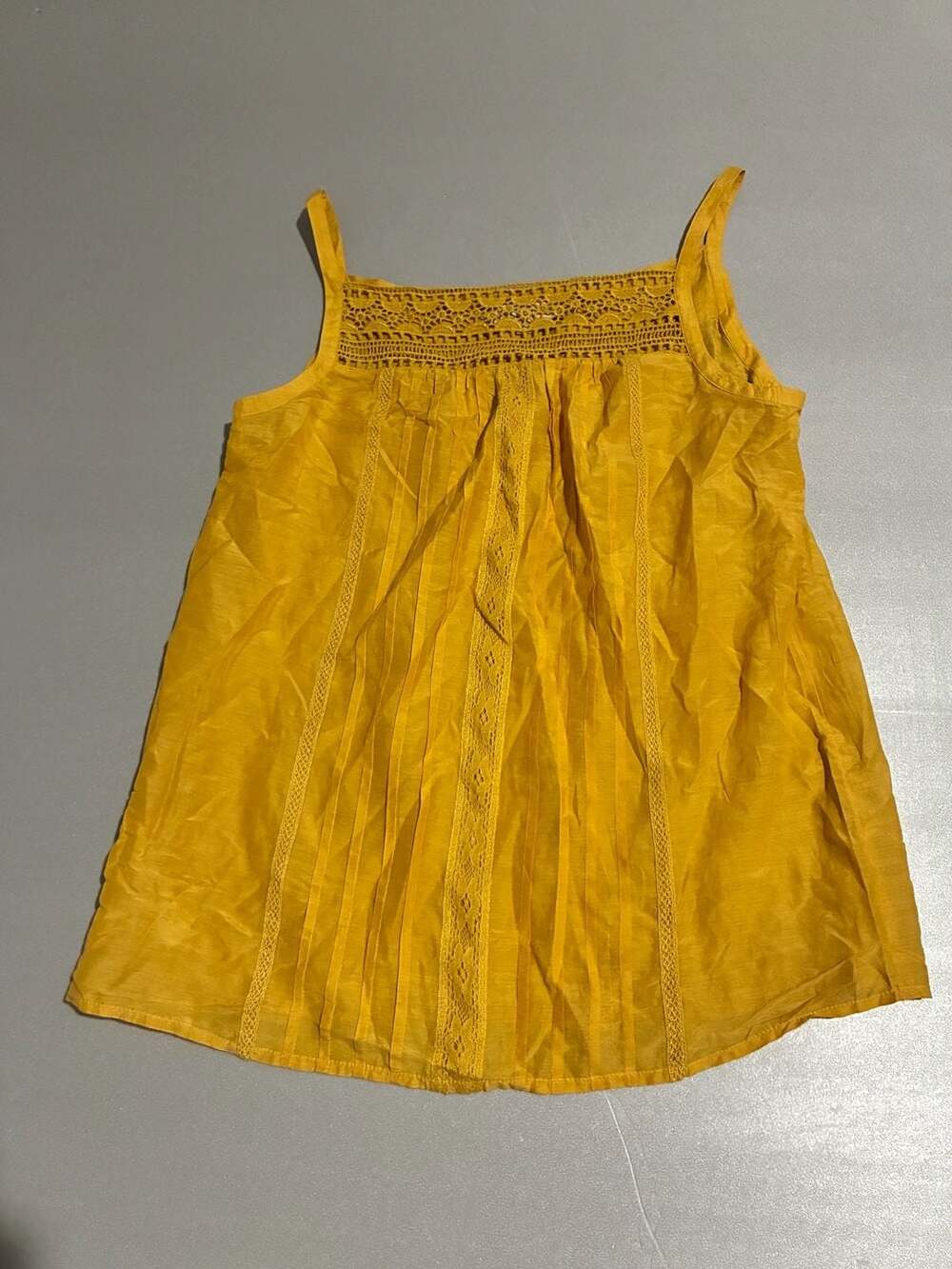 Ann Taylor Loft Mustard Yellow Pin Tucked Crochet Trim Tank Top XS